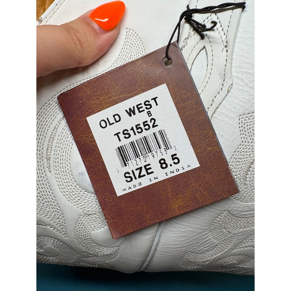 Old West Womens White Leather Snip Toe Western Cowboy Boots TS1552 Size 8.5 B - Picture 3 of 11